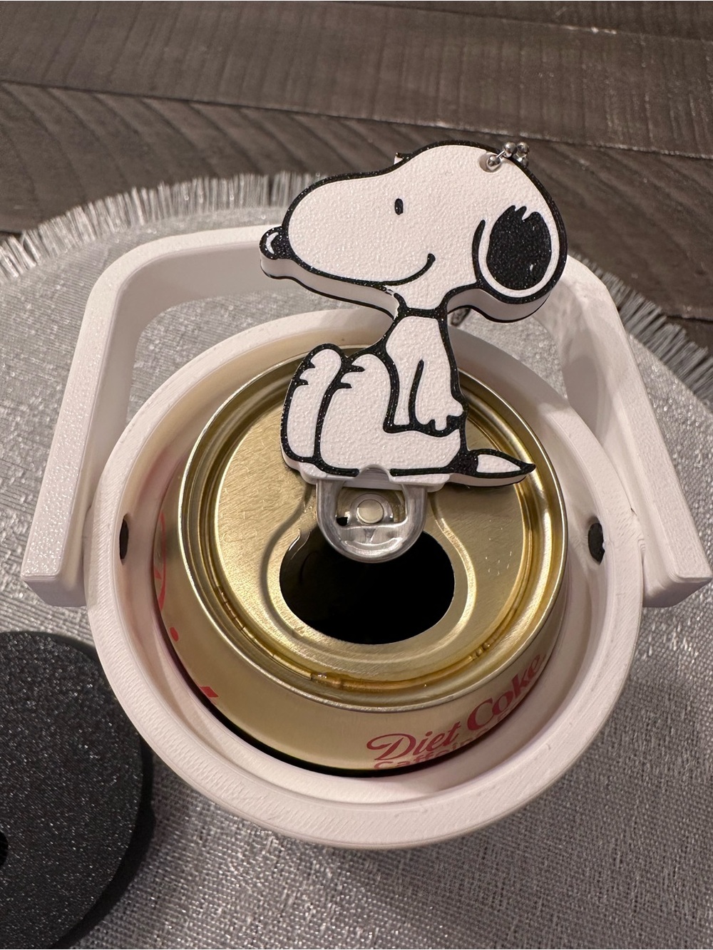 Snoopy Themed Black & White Can Cooler with Can Tab Opener Charm & Straw Topper - Picture 6 of 7
